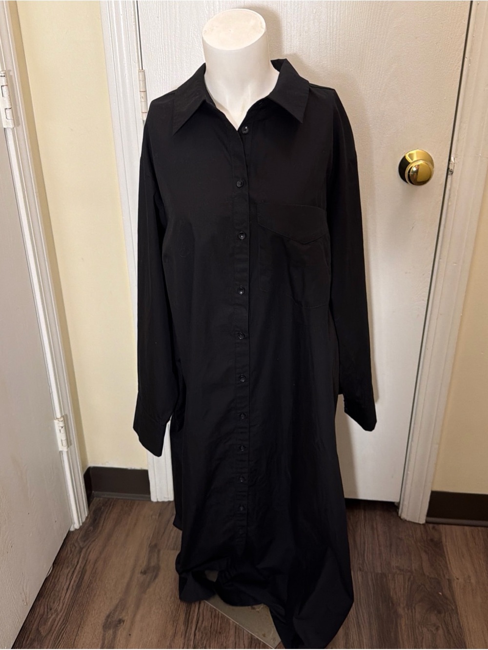 Maeve Anthropologie Sz 1XL Black Button Down Shirt Dress High Low Maxi Duster